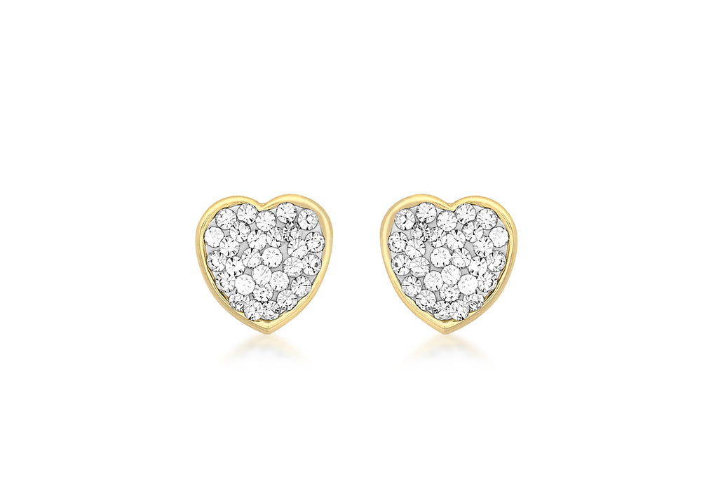 9ct Yellow Gold Zirconia  7mm x 7mm Heart Stud Earrings