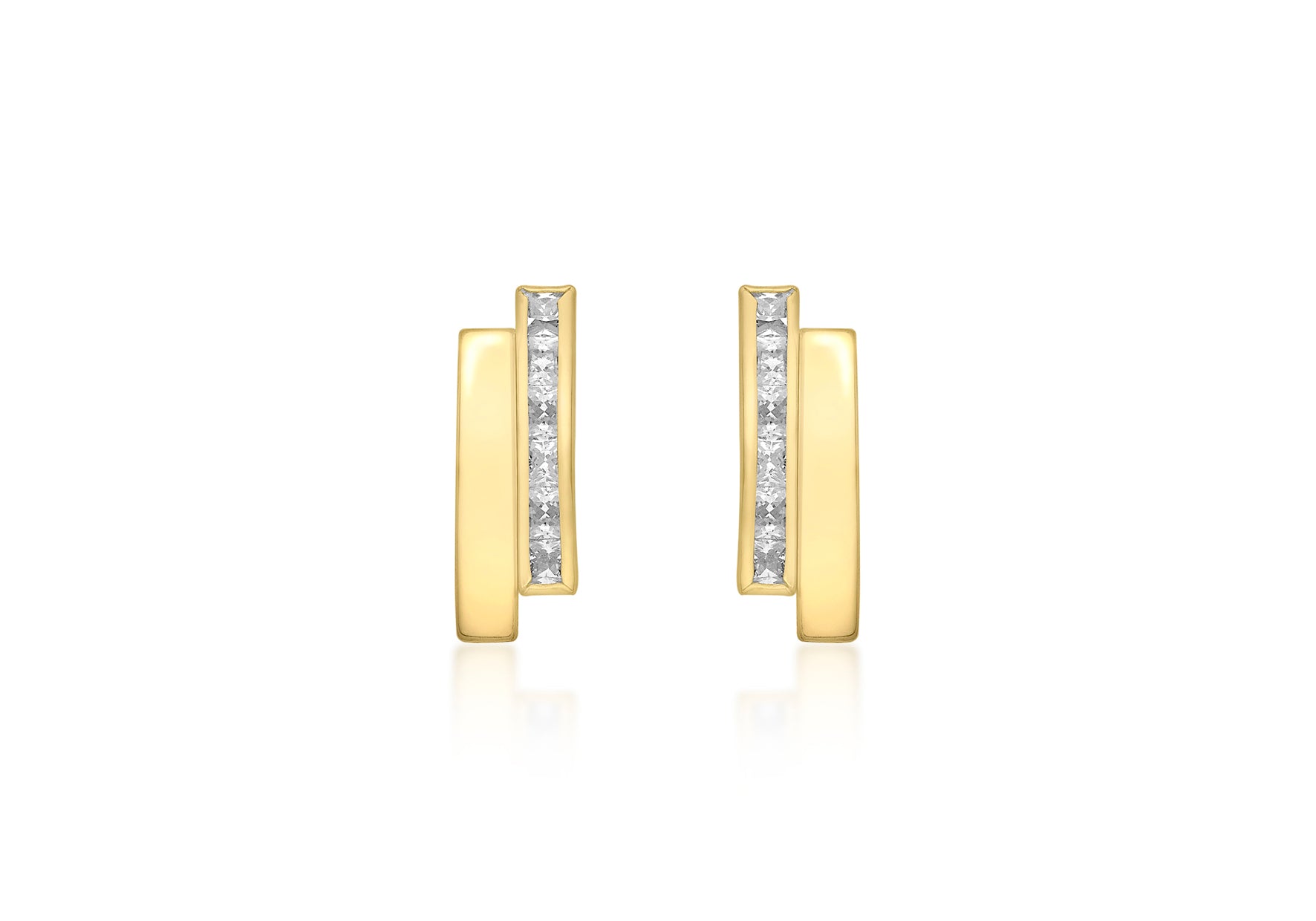 9ct Yellow Gold Double Bar Zirconia  Stud Earrings