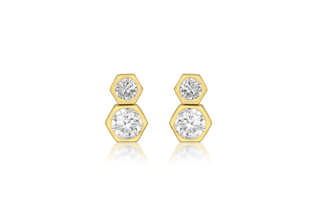 9ct Yellow Gold Zirconia  Double Hexagon Stud Earrings