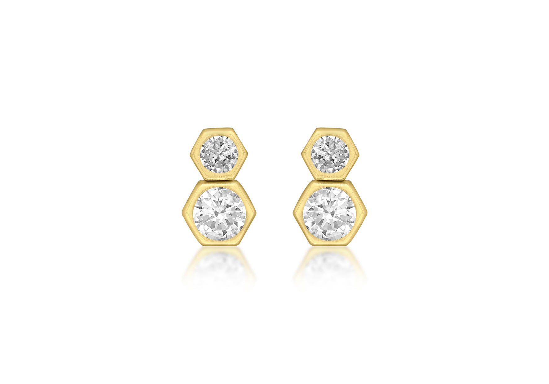 9ct Yellow Gold Zirconia  Double Hexagon Stud Earrings