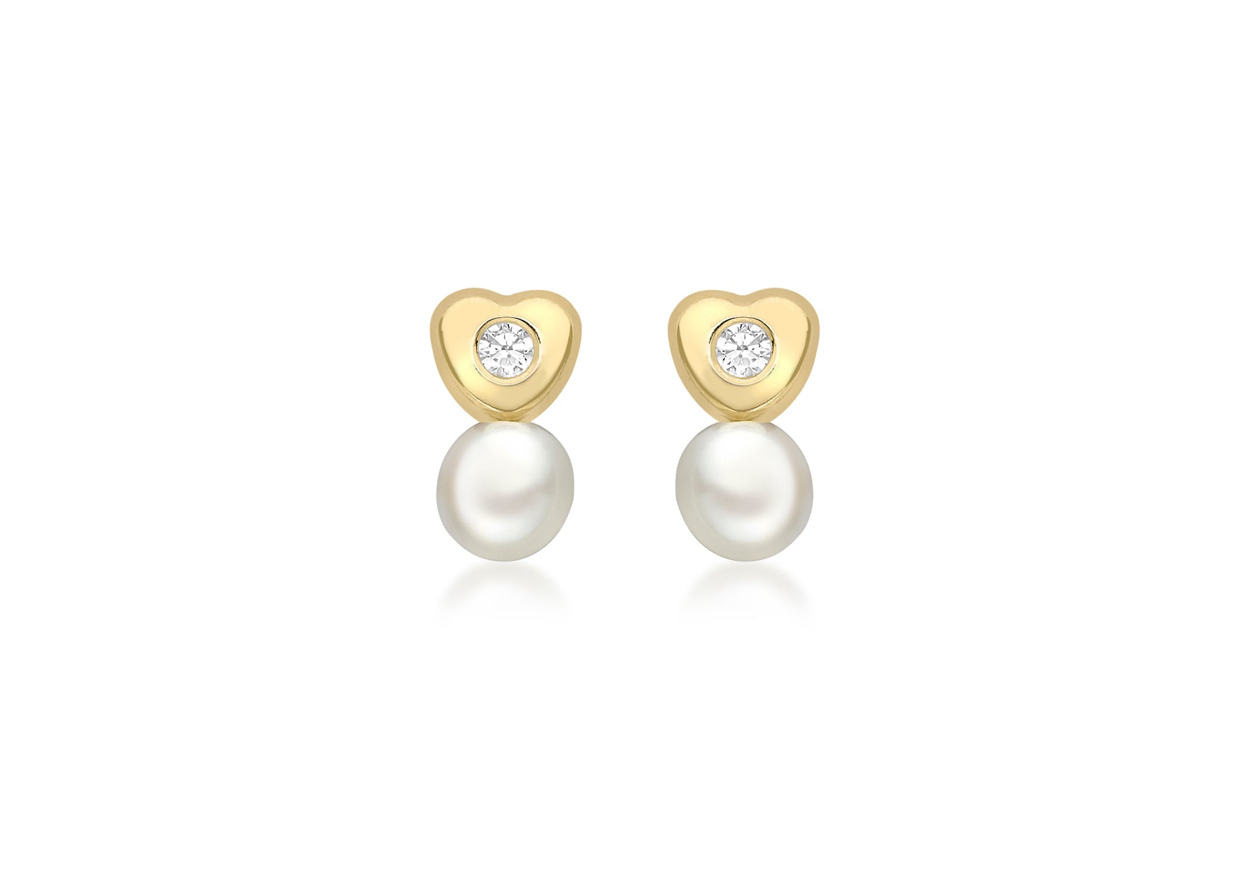 9ct Yellow Gold Zirconia  and Pearl Heart Stud Earrings