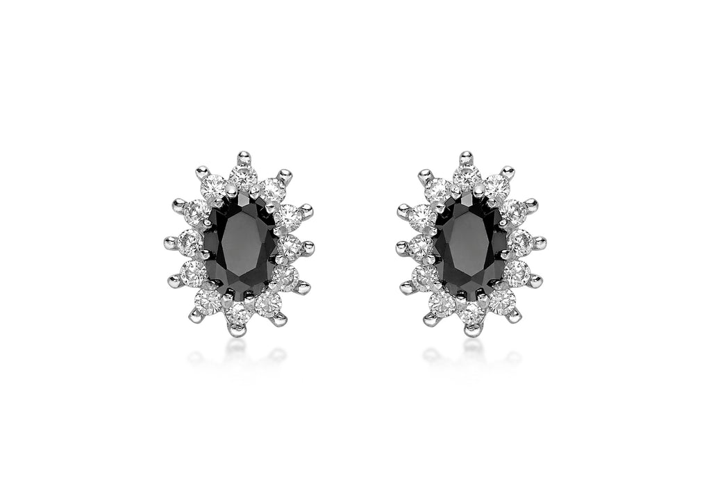 9ct Yellow Gold Black Sapphire and Zirconia Stud Earrings