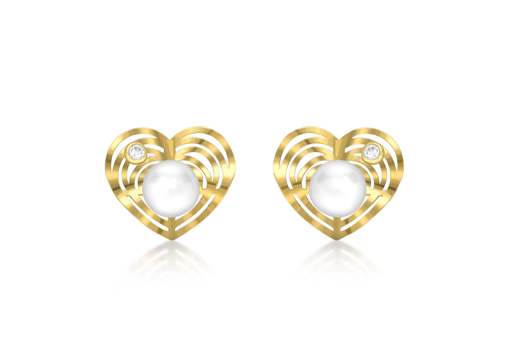 9ct Yellow Gold Cultured Pearl and Zirconia  Heart Stud Earrings