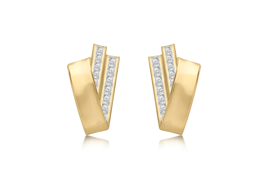 9ct Yellow Gold Zirconia  Triple Crossover Bars Stud Earrings