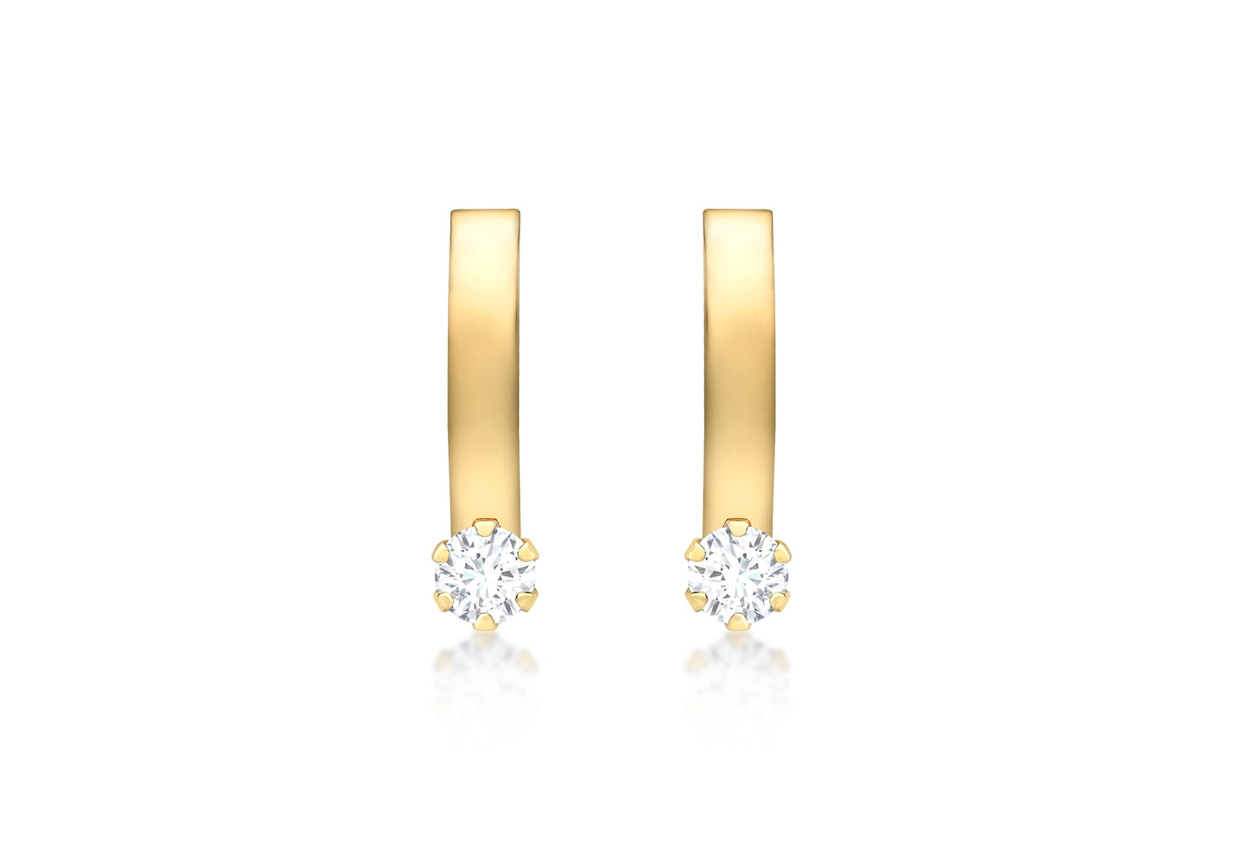 9ct Yellow Gold 3mm Zirconia  2mm urve Bar Earrings