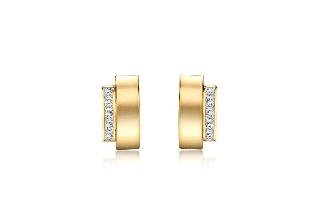 9ct Yellow Gold Zirconia  Band and Plain Band Stud Earrings