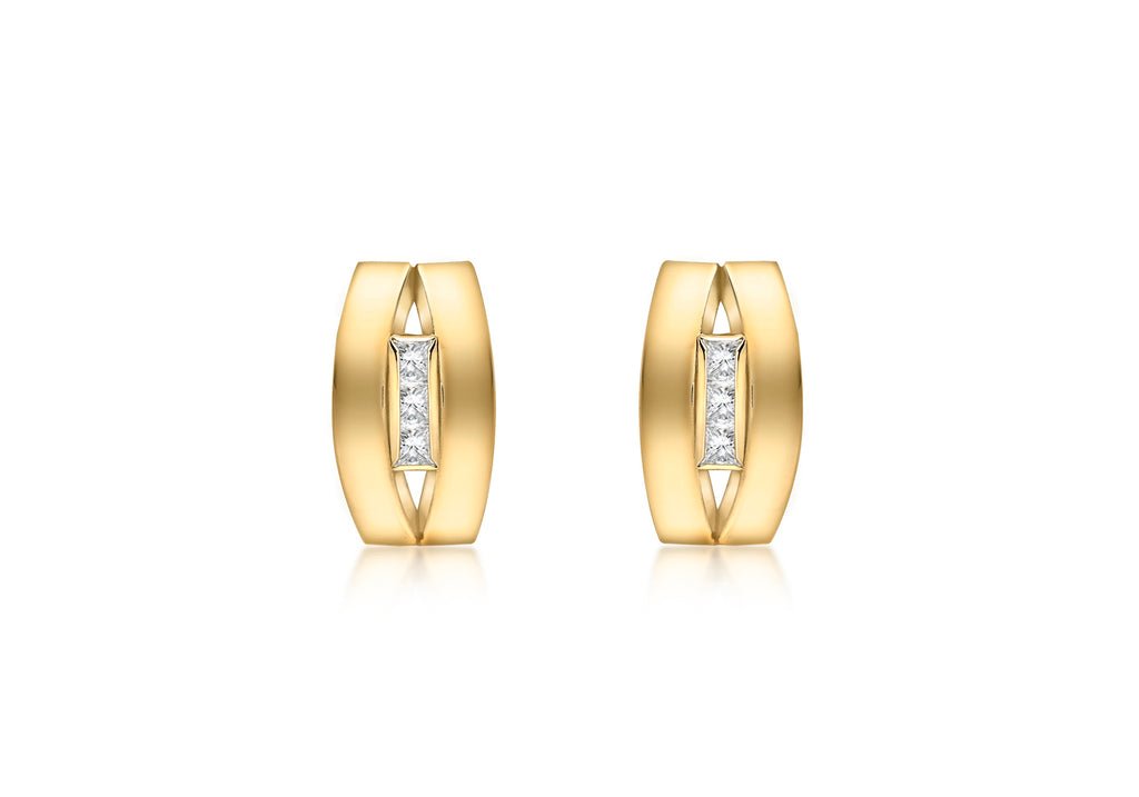 9ct Yellow Gold Zirconia  5.9mm x 10.3mm Double-Band Stud Earrings