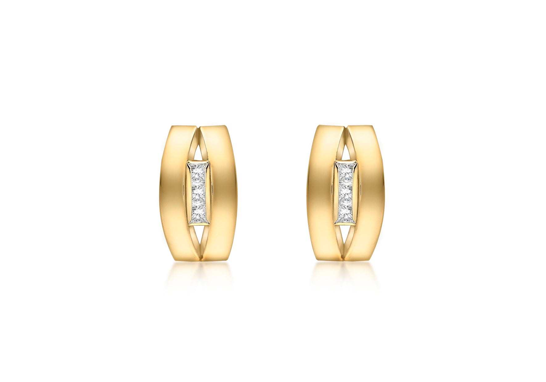 9ct Yellow Gold Zirconia  5.9mm x 10.3mm Double-Band Stud Earrings