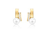 9ct Yellow Gold Zirconia  Band Fresh Water Pearl and Plain Band 3.9mm x 10.4mm Stud Earrings