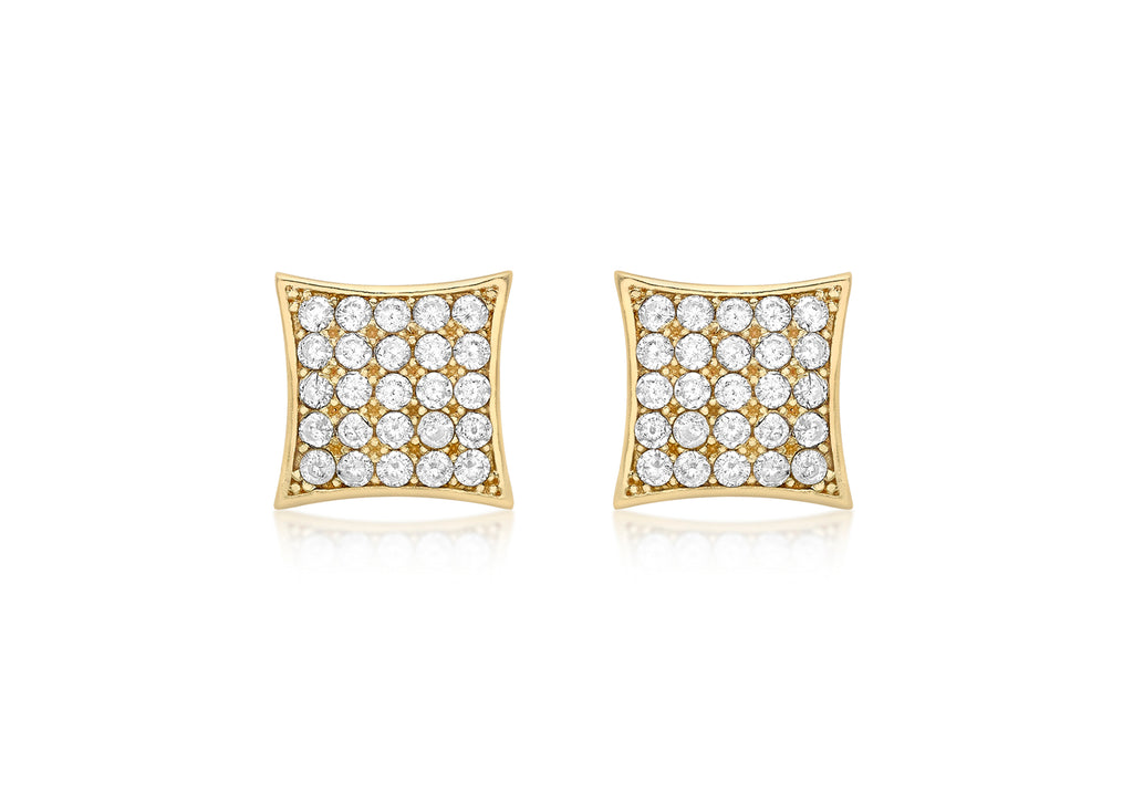 9ct Yellow Gold Zirconia  9mm Square Stud Earrings