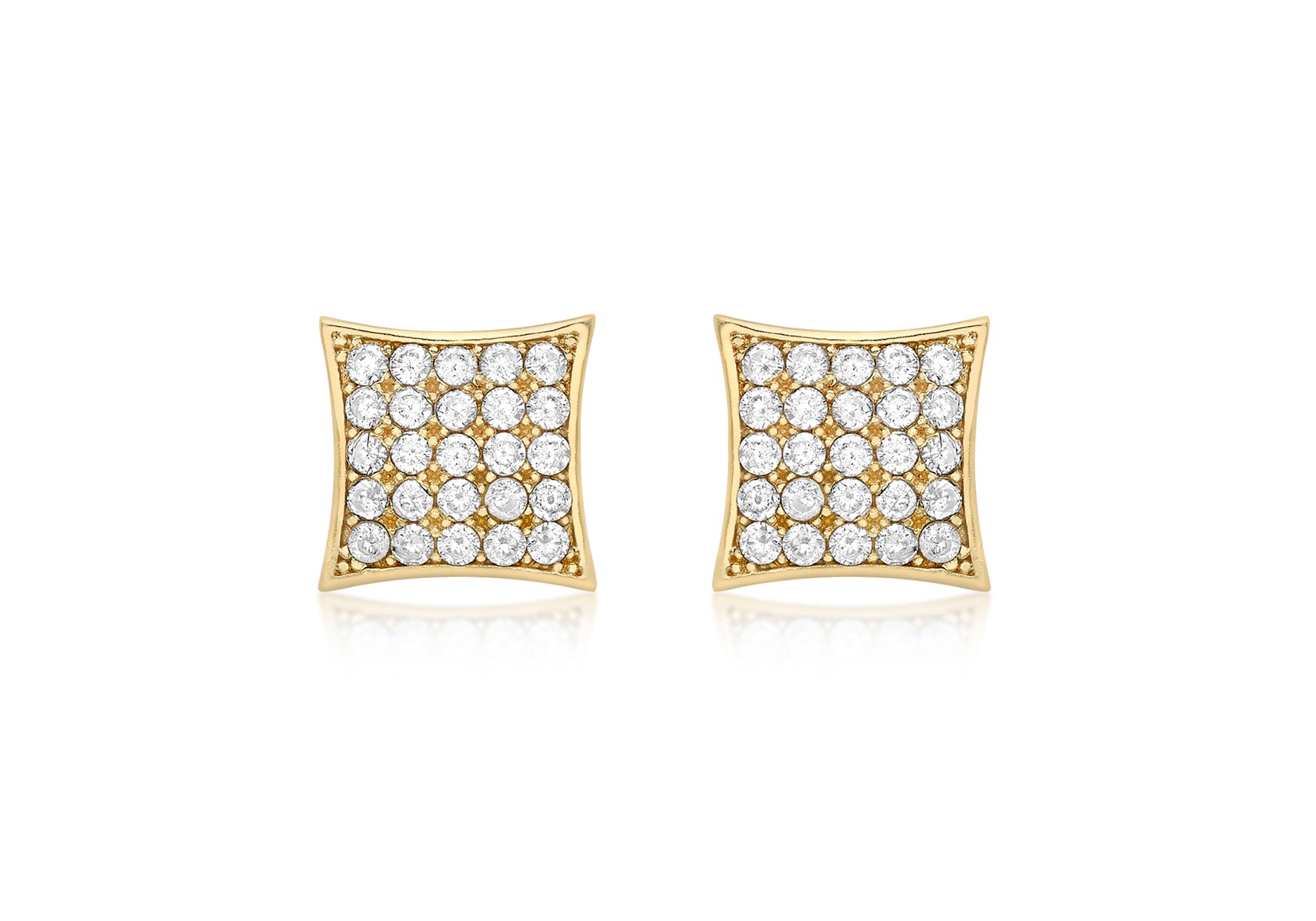 9ct Yellow Gold Zirconia  9mm Square Stud Earrings