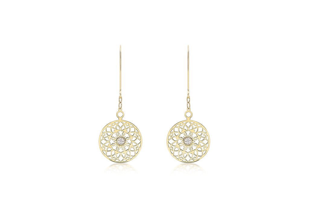 9ct Yellow Gold Zirconia  CutoCut 15mm Disc Drop Earrings