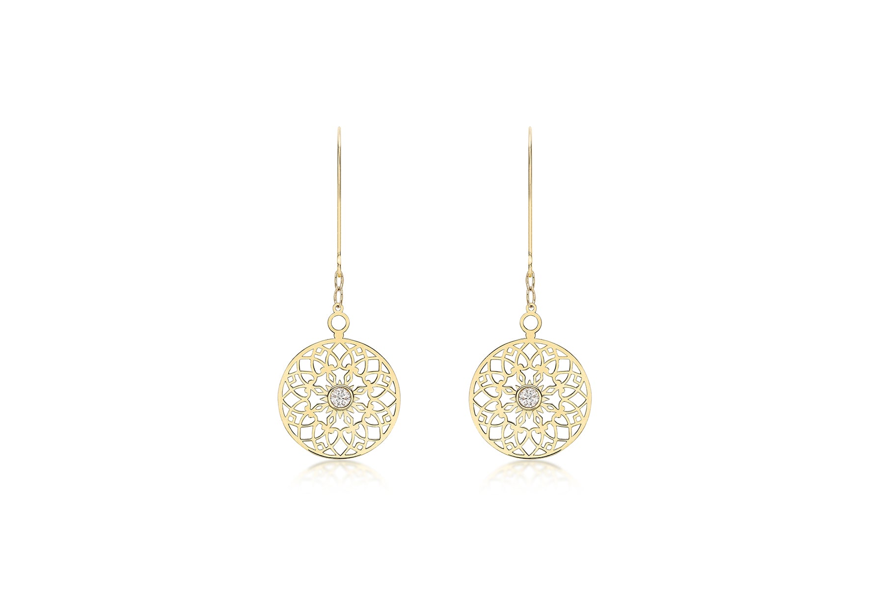 9ct Yellow Gold Zirconia  CutoCut 15mm Disc Drop Earrings