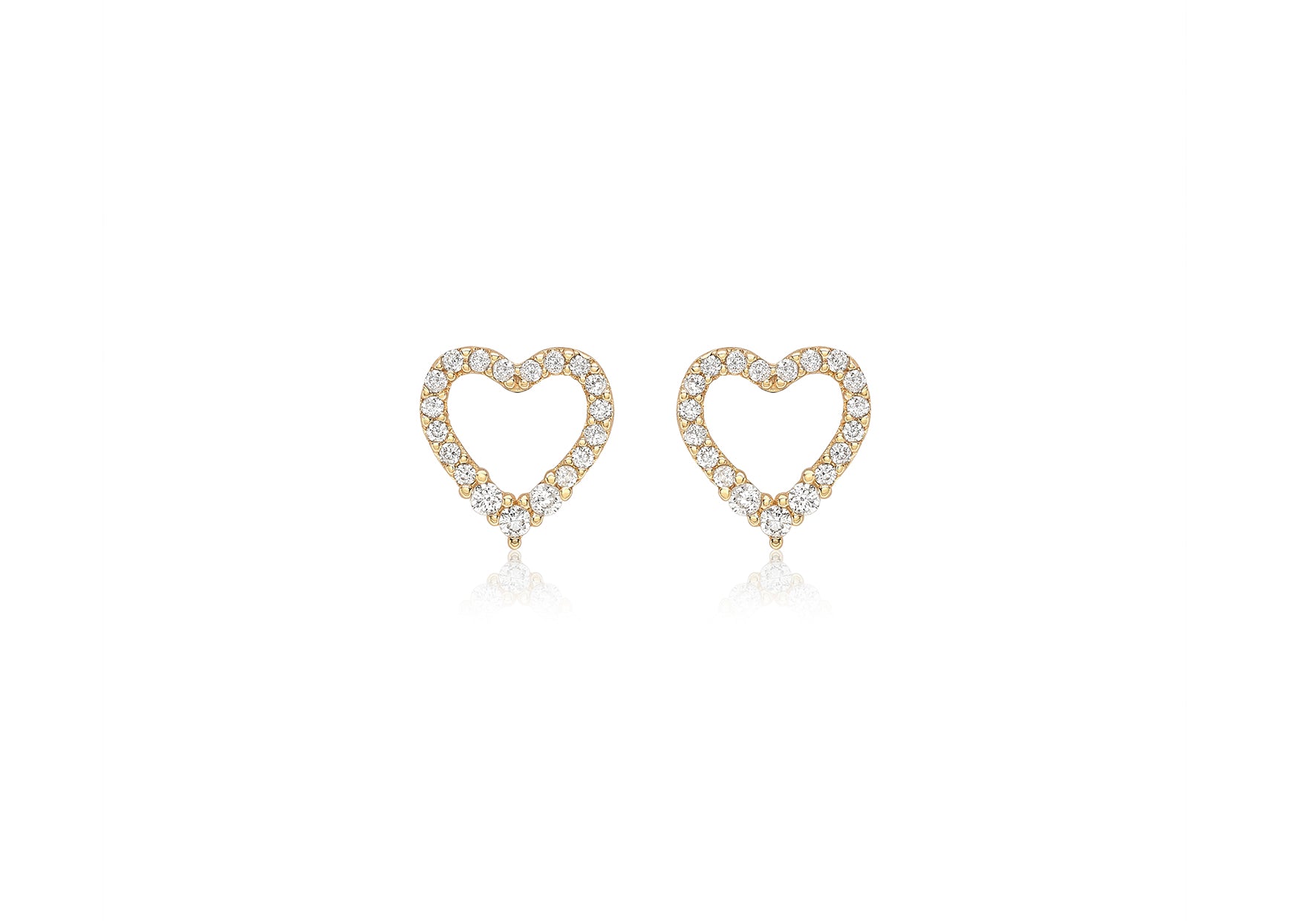 9ct Yellow Gold Graduated Zirconia  10.4mm x 10.8mm Heart Stud Earrings