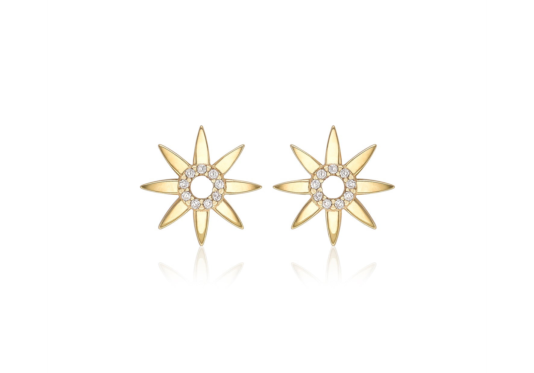 9ct Yellow Gold Zirconia  13.4mm Flower Stud Earrings