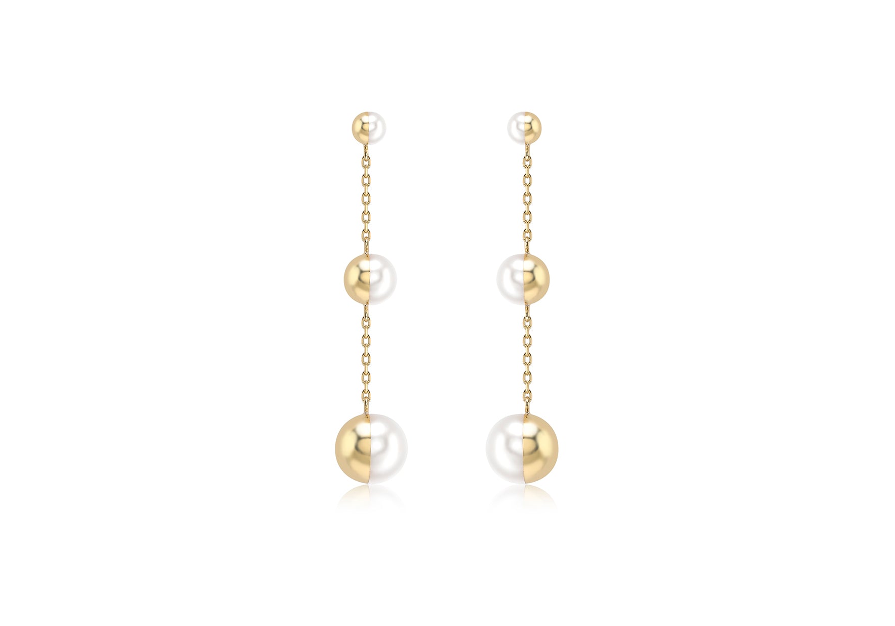 9ct Yellow Gold Half-overed Fresh Water Pearl 8.3mm x 43mm Graduated Drop Earrings