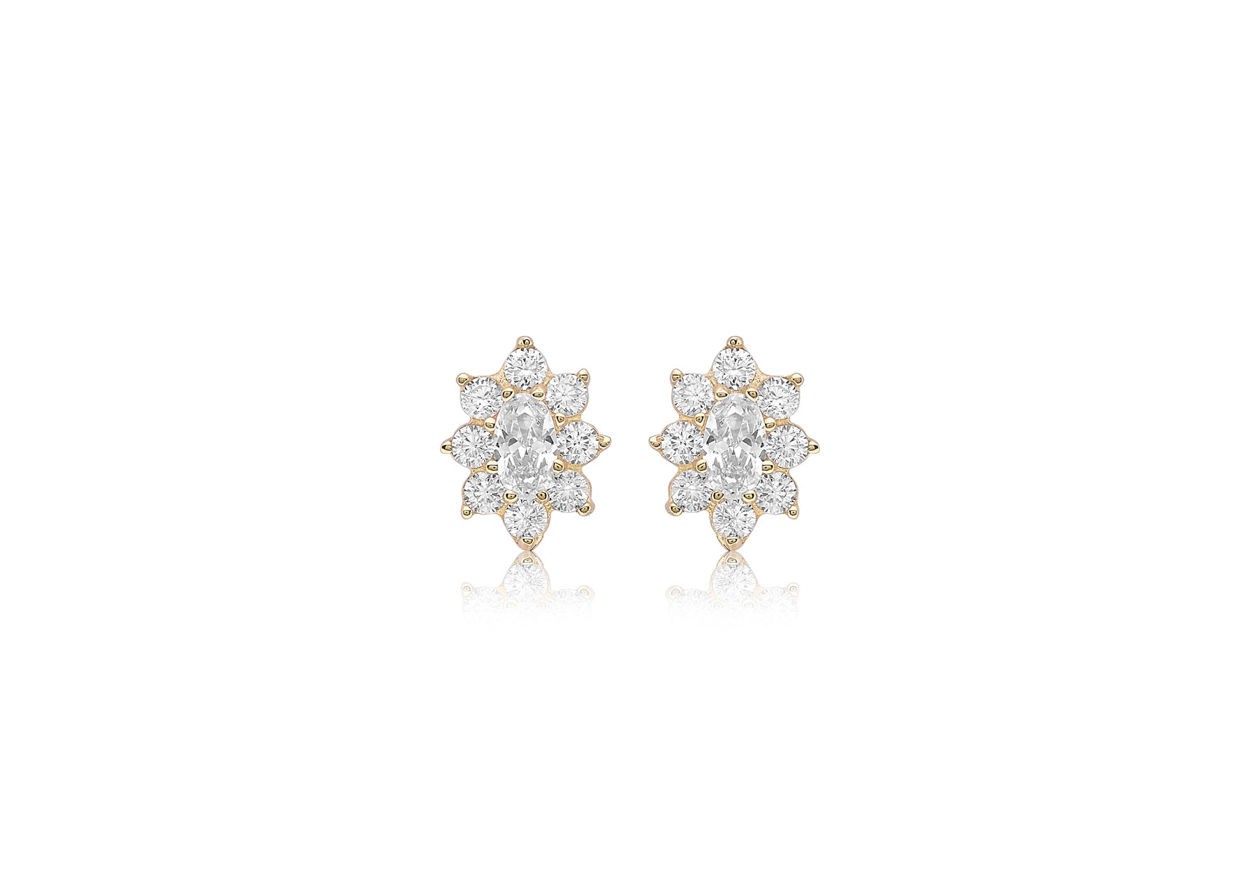 9ct Yellow Gold Zirconia  8mm x 10mm Flower Cluster Stud Earrings