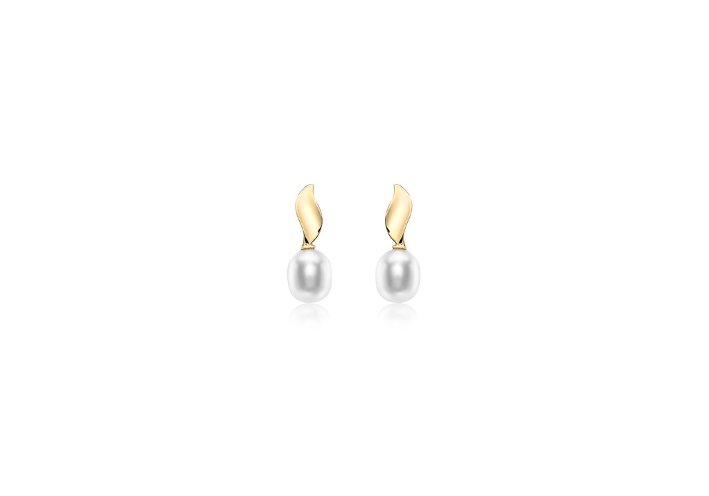 9ct Yellow Gold 6.5mm x 7.5mm Pearl and urved Ellipse Stud Earrings