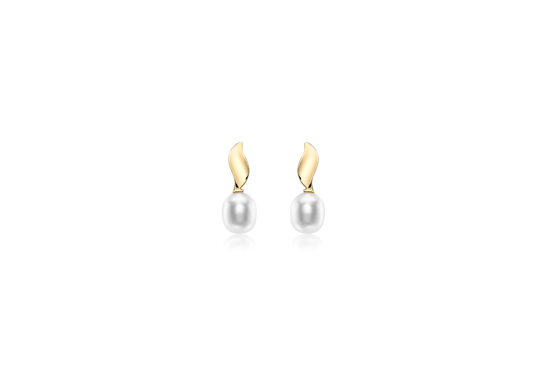 9ct Yellow Gold 6.5mm x 7.5mm Pearl and urved Ellipse Stud Earrings