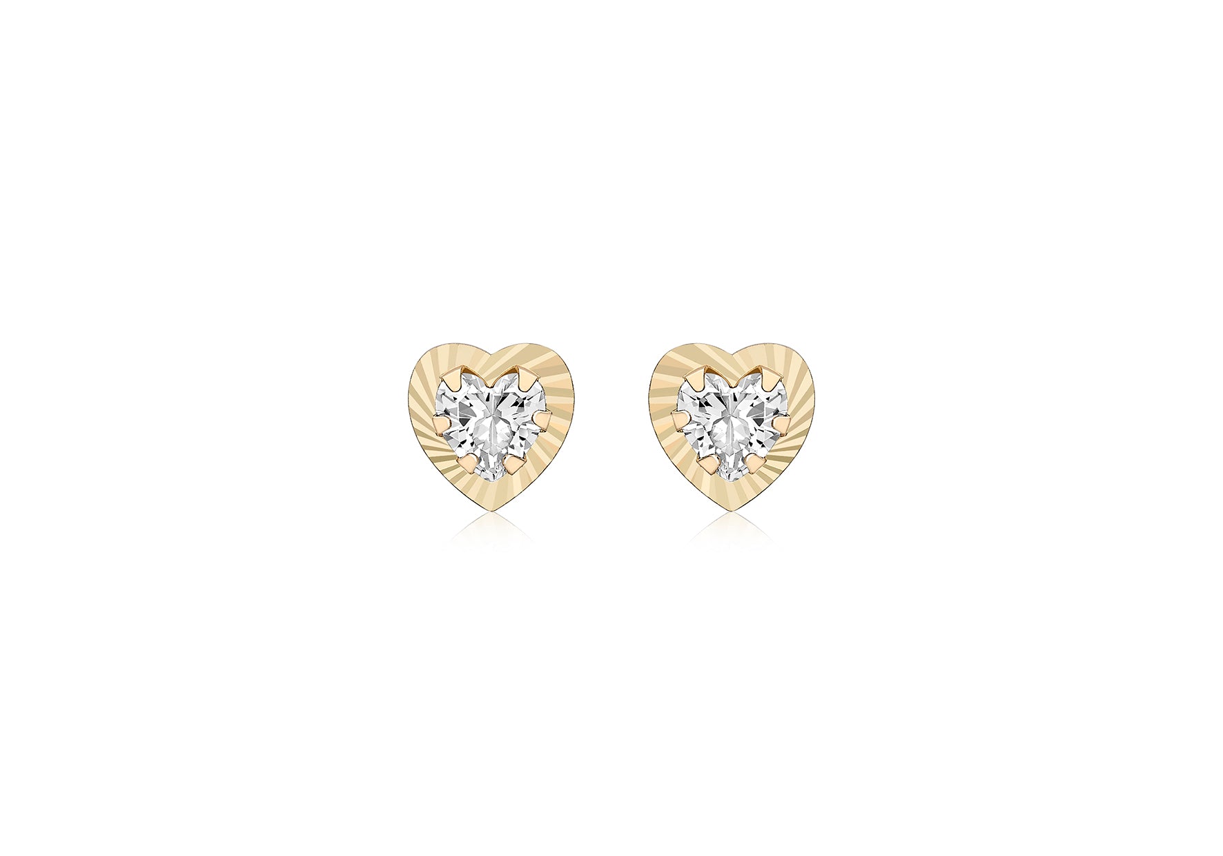 9ct Yellow Gold Zirconia  7.5mm x 7.6mm Diamond Cut Heart Stud Earrings