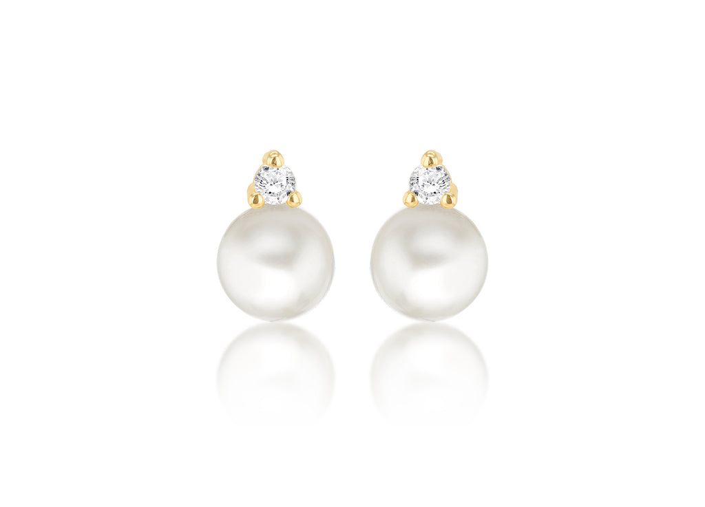 9ct Yellow Gold Freshwater Pearls & White Zirconia Stud Earrings