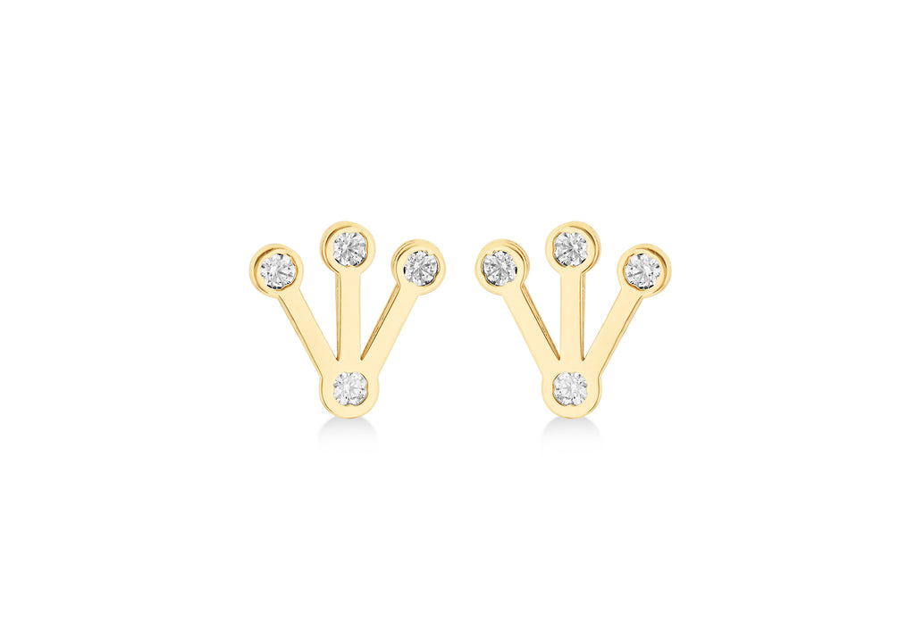 9ct Yellow Gold and White Zirconia Mini Crown Stud Earrings