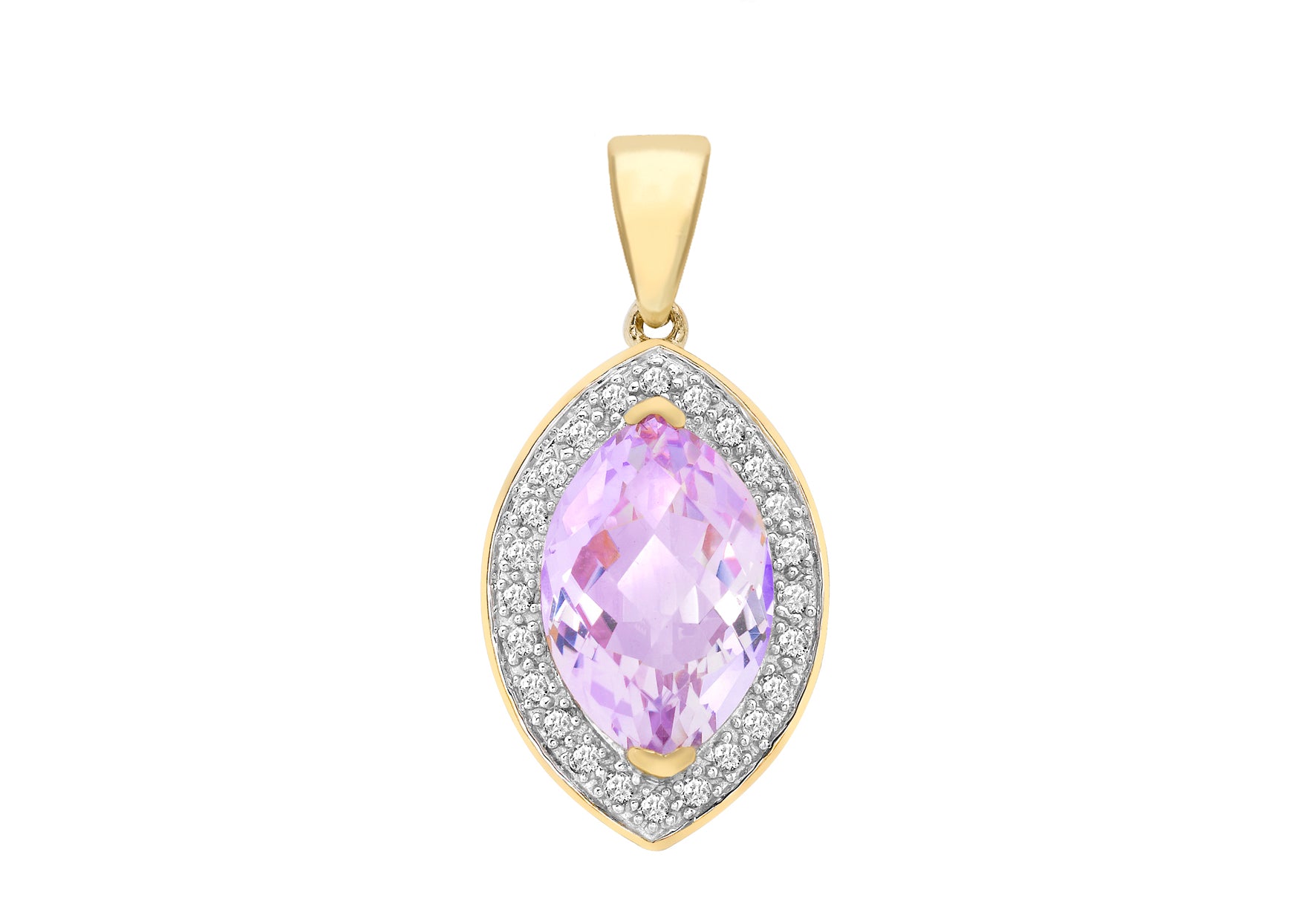 9ct Yellow Gold 0.15t Diamond and Amethyst Marquise Pendant