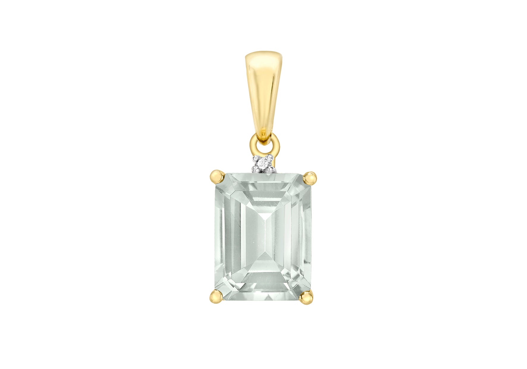 9ct Yellow Gold 0.005t Diamond and Green Amethyst 8mm x 17mm Pendant