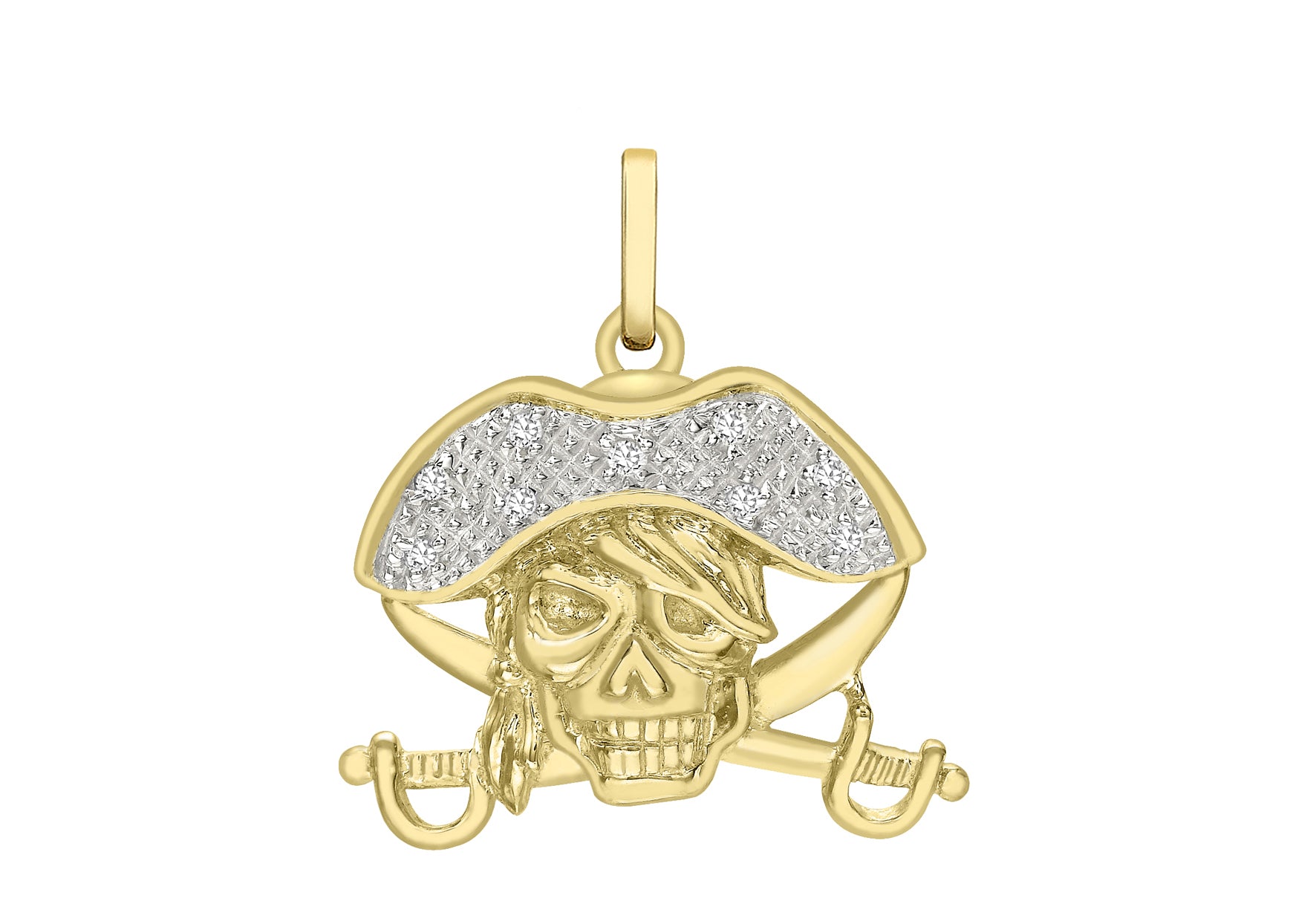9ct Yellow Gold 0.04t Diamond Skull and Sword Pendant