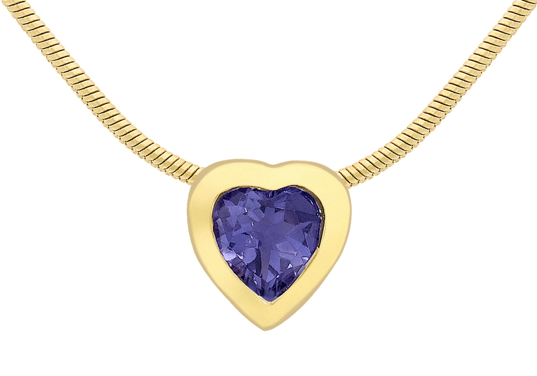 9ct Yellow Gold Blue Iolite Pendant on Snake Chain 41m/16"9