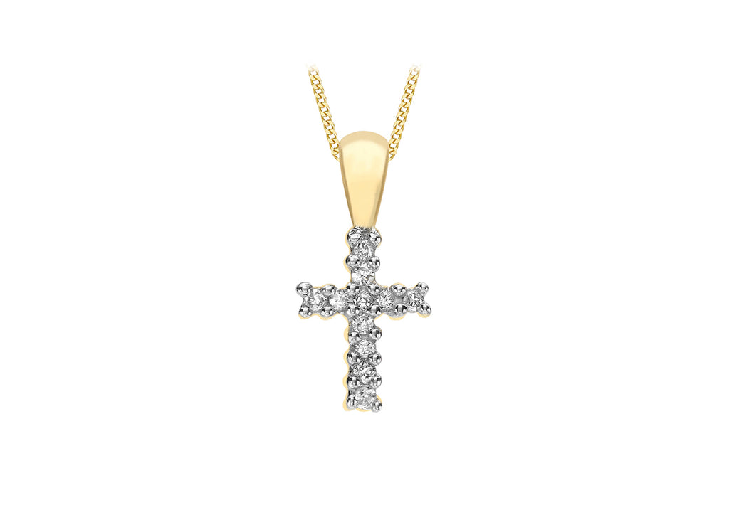 9ct Yellow Gold 0.05t Diamond 6mm x 12mm Cross Pendant