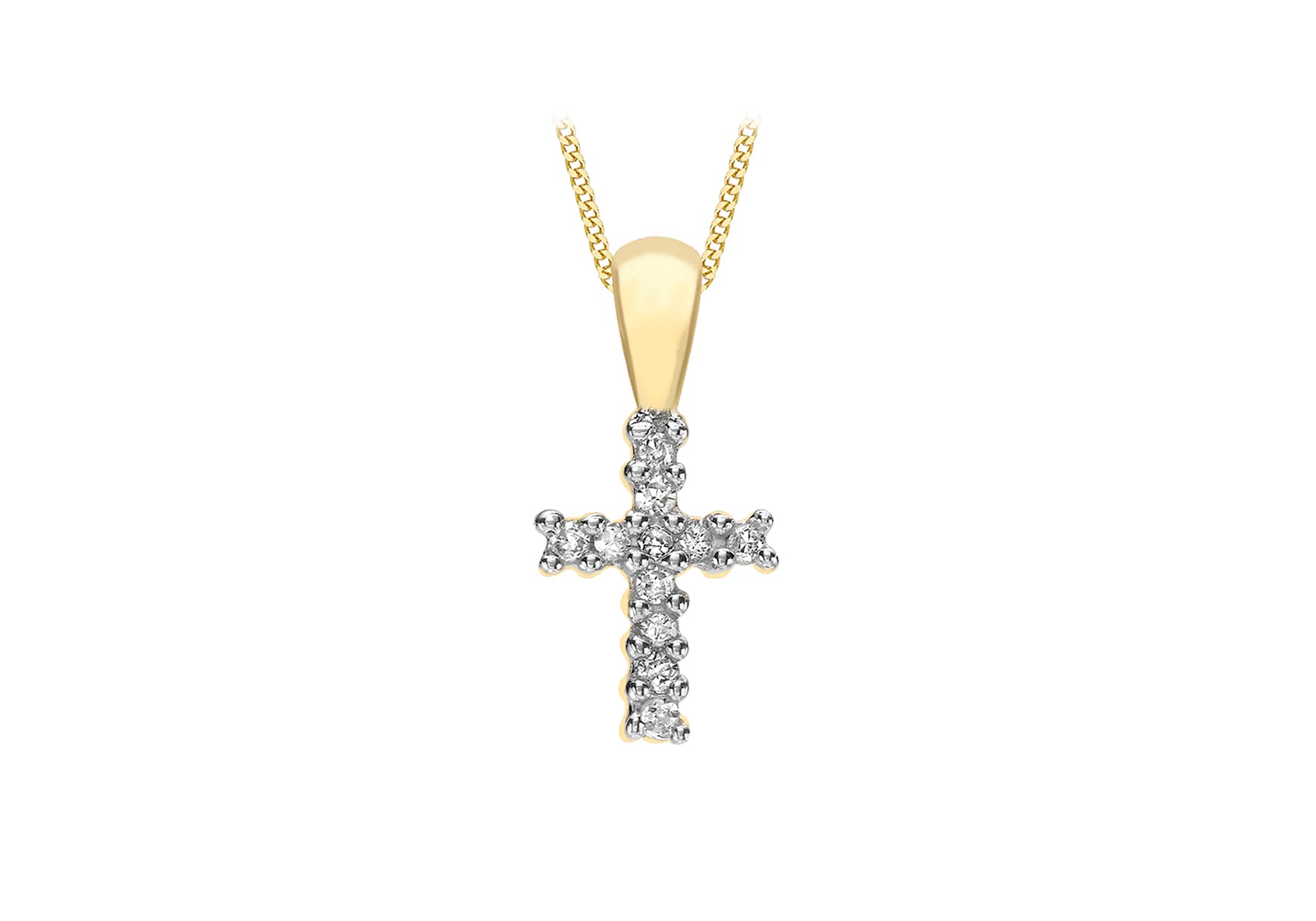 9ct Yellow Gold 0.05t Diamond 6mm x 12mm Cross Pendant