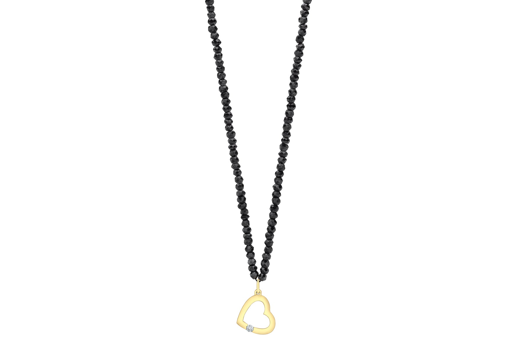9ct Yellow Gold 0.03t Diamond Set Heart Pendant on Black Spinel Necklace  44m/17.5"9