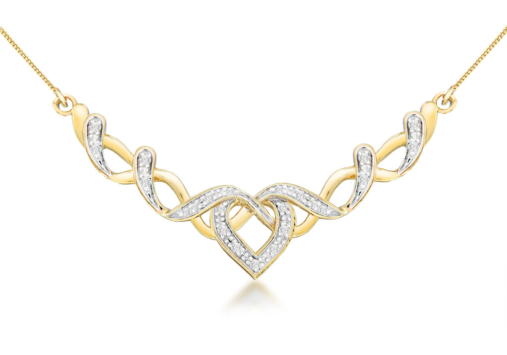 9ct Yellow Gold 0.10ct Diamond Intricate Heart Necklet