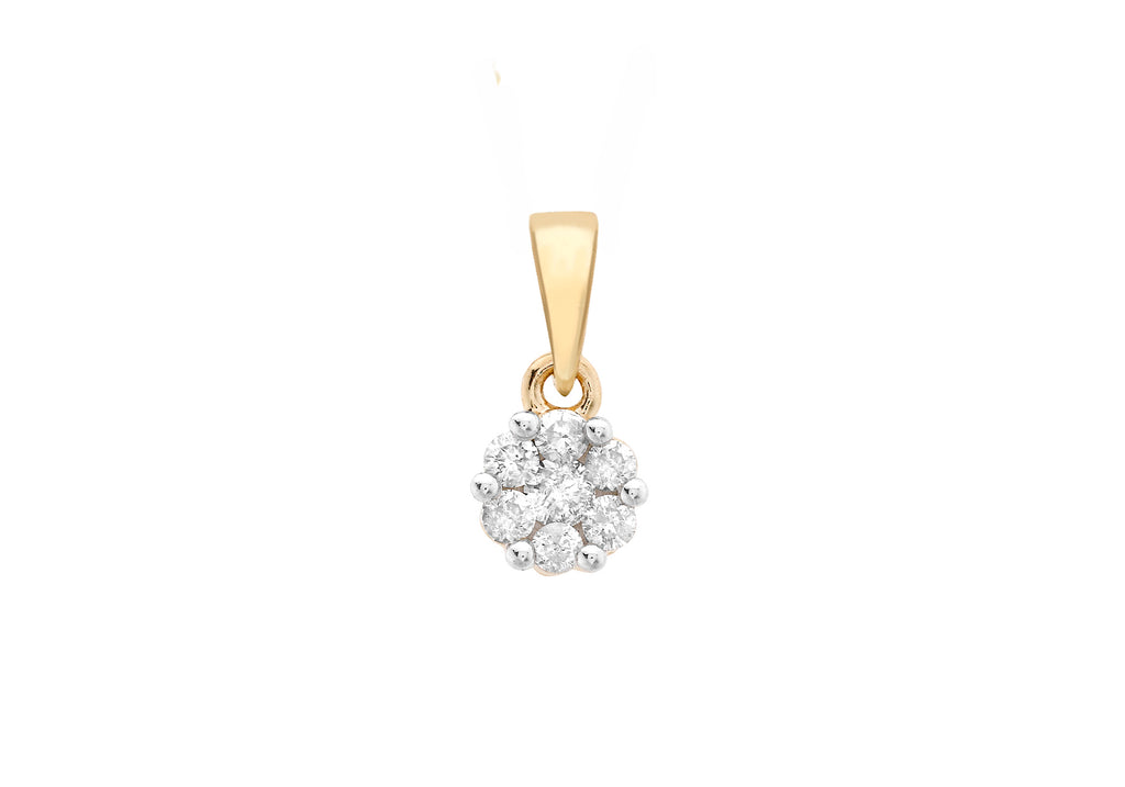 9ct Yellow Gold 0.25t Diamond Cluster Pendant