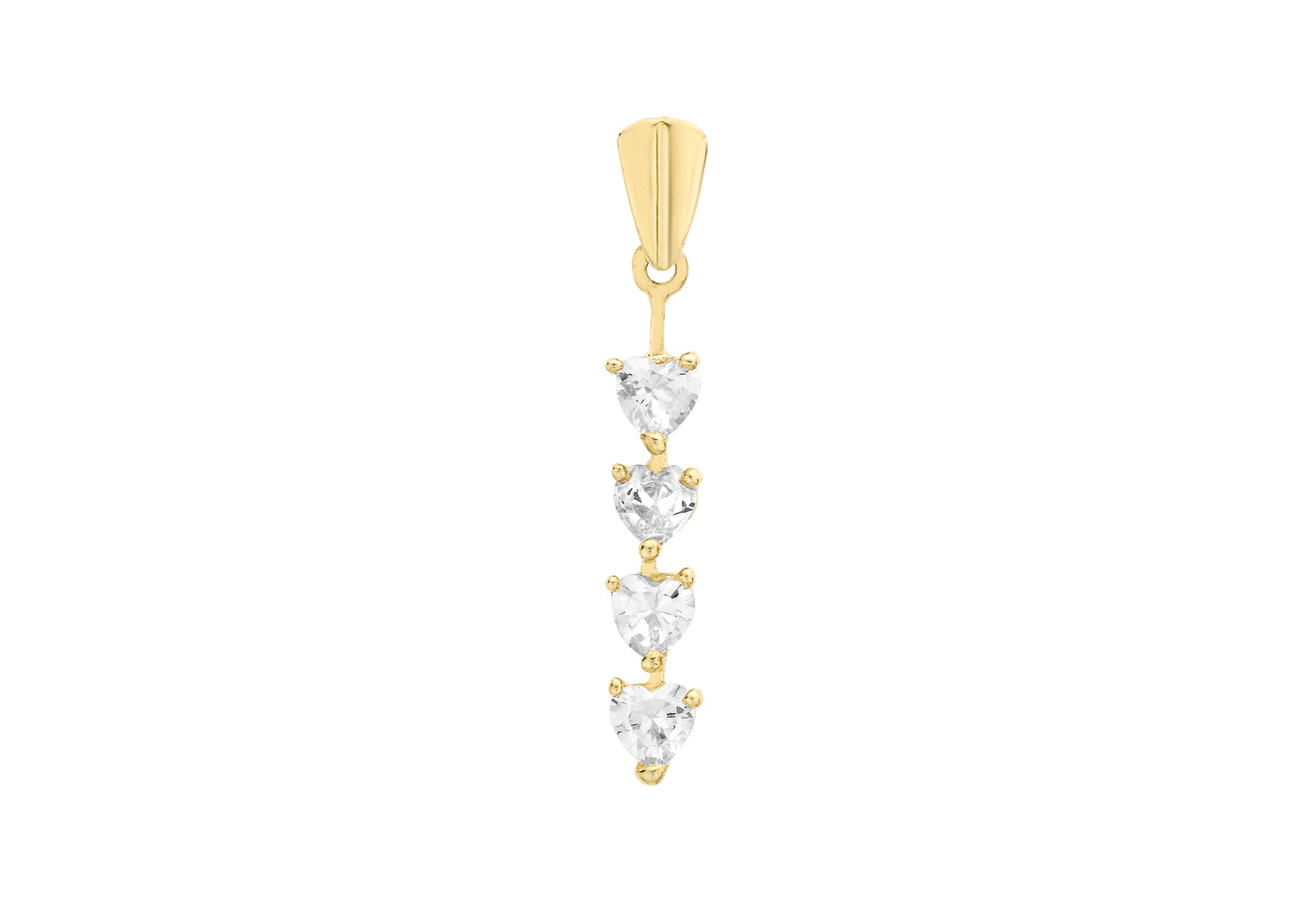 9ct Yellow Gold 4 Zirconia  Stone Set Heart Drop Pendant
