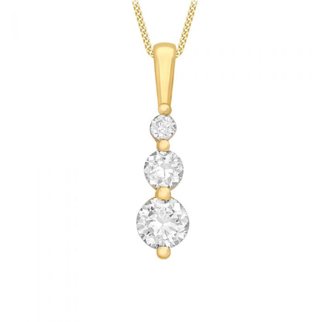 9ct Yellow Gold Graduated Zirconia Trilogy Pendant