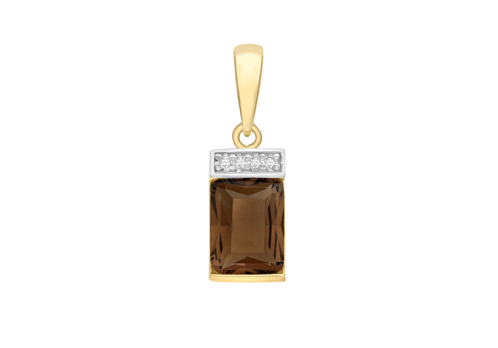 9ct Yellow Gold Smokey Quartz and Diamond Pendant