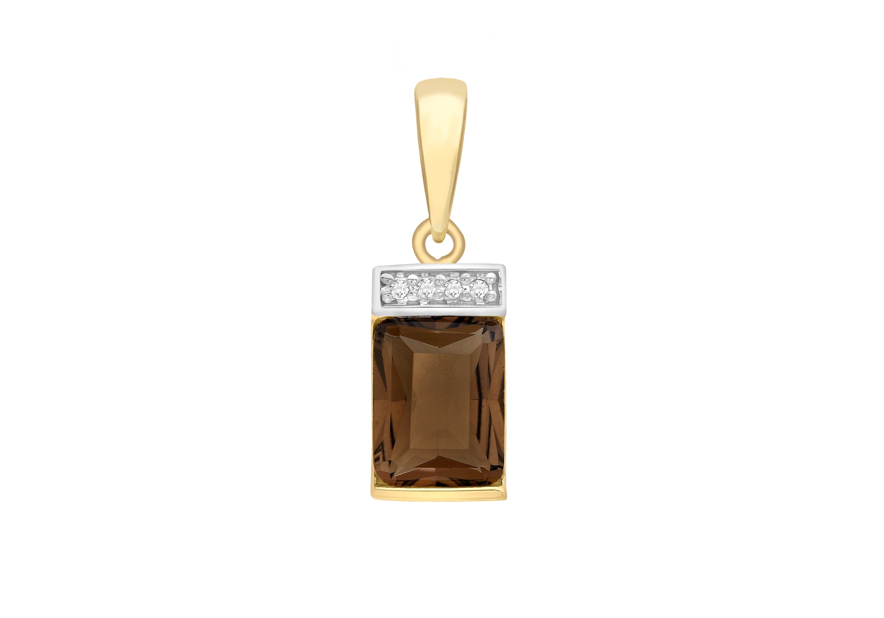 9ct Yellow Gold Smokey Quartz and Diamond Pendant