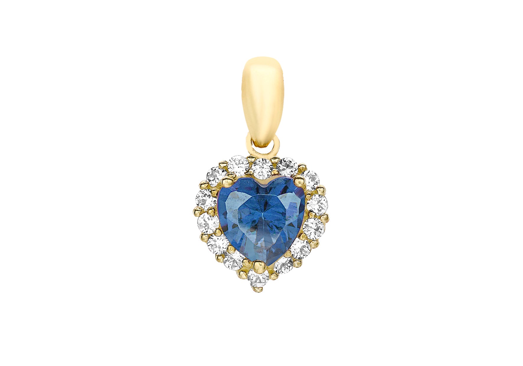 9ct Yellow Gold Blue and White Zirconia  Stone Set Heart Cluster Pendant
