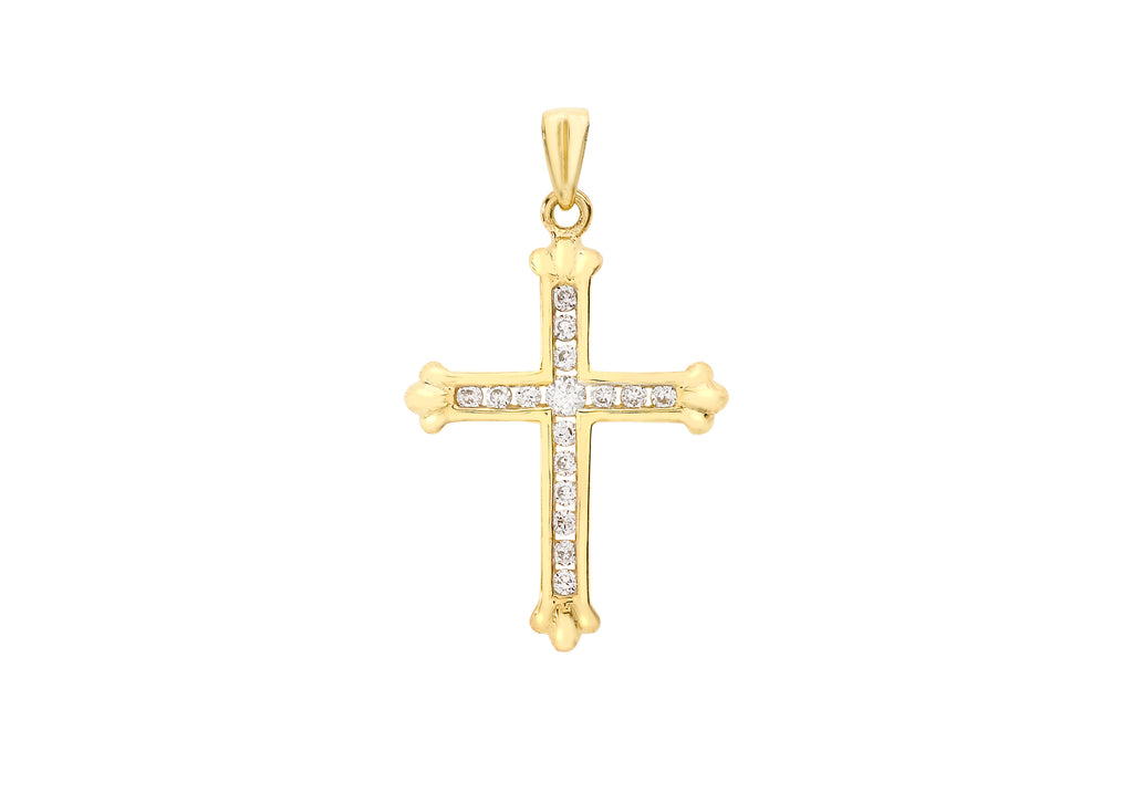 9ct Yellow Gold Zirconia  16mm x 22mm Cross Pendant