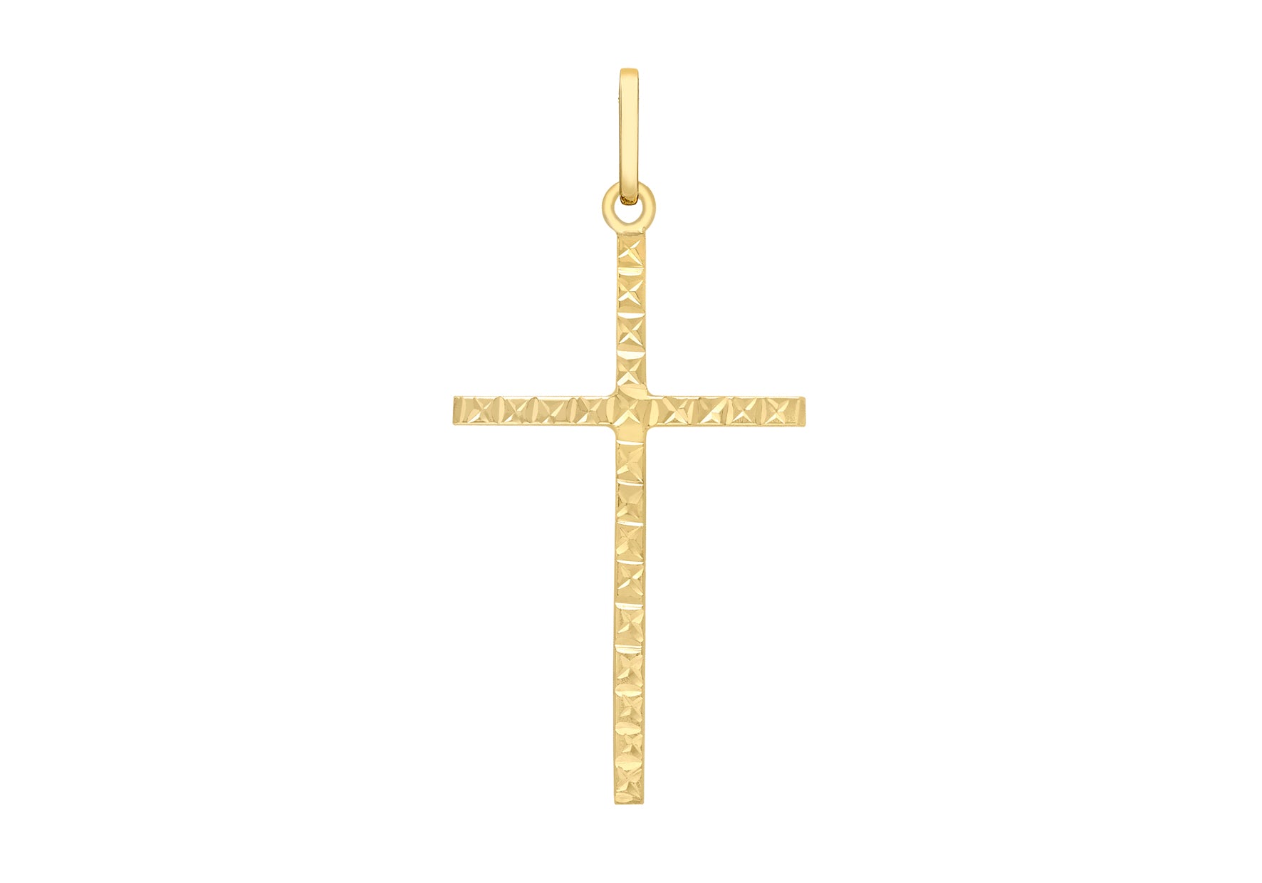 9ct Yellow Gold 18mm x 37mm Diamond Cut Slim Cross Pendant