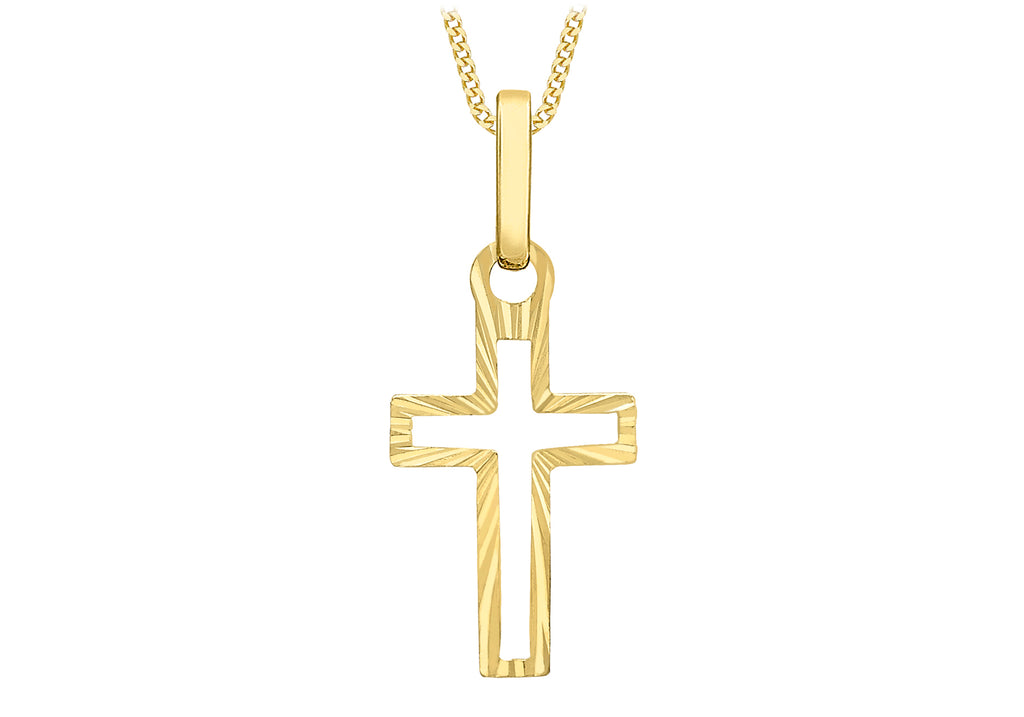 9ct Yellow Gold 9mm x 21.5mm Diamond Cut CutoCut Cross Pendant