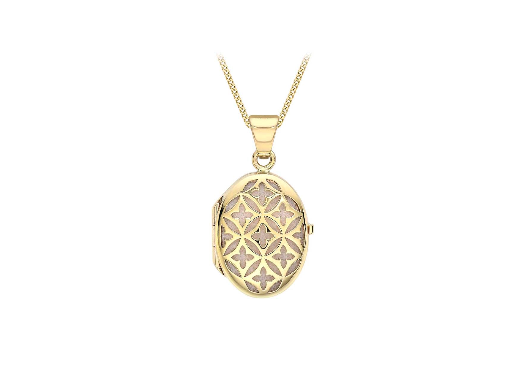 9ct Yellow Gold 16.5mm x 30mm Fabri-Baked Lattie Locket Pendant