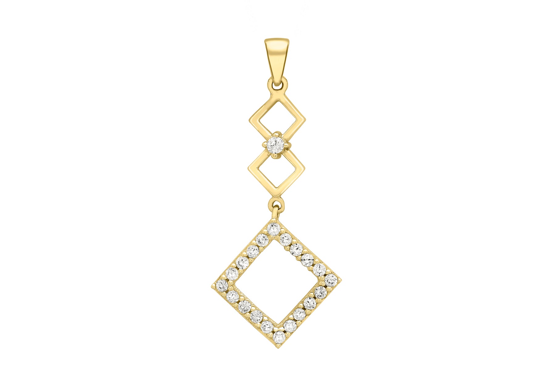 9ct Yellow Gold Zirconia  14mm x 30mm 3-Squares Drop Pendant