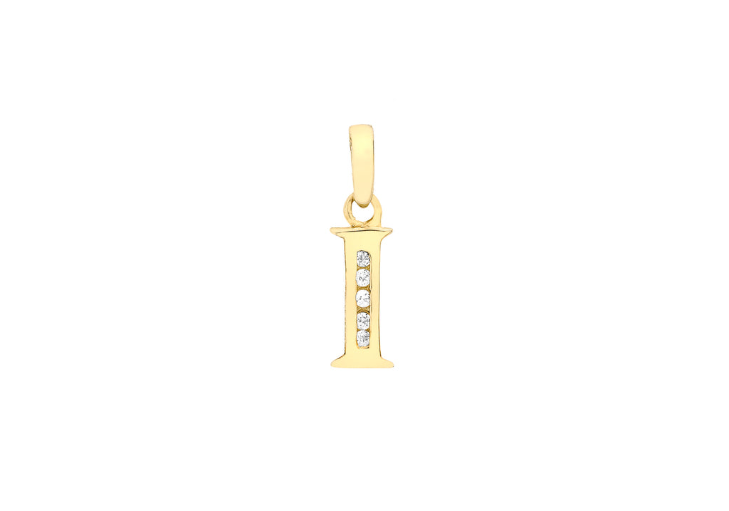9ct Yellow Gold Zirconia  4mm x 12mm 'I' Initial Pendant