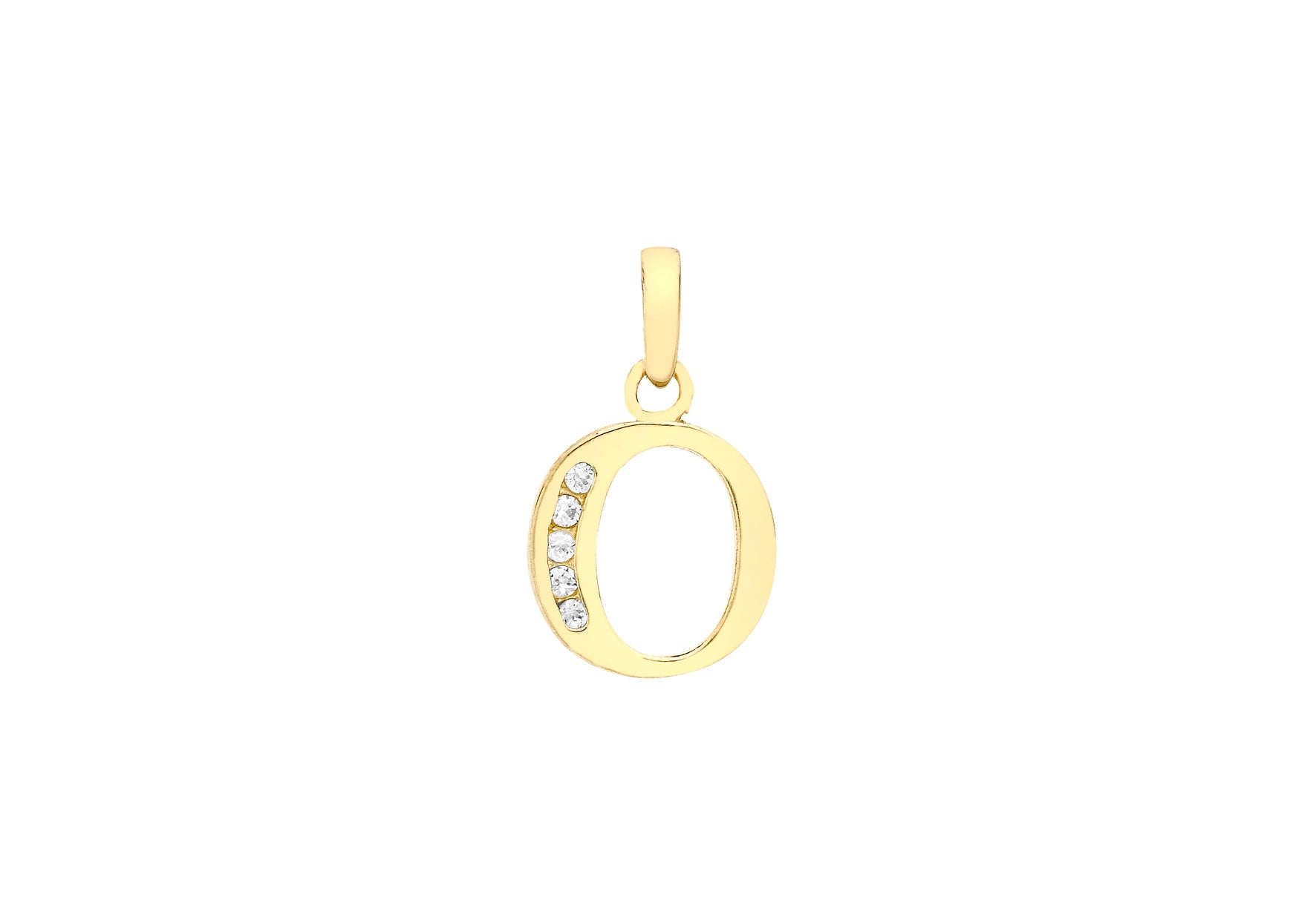 9ct Yellow Gold Zirconia  9mm x 12mm 'O' Initial Pendant