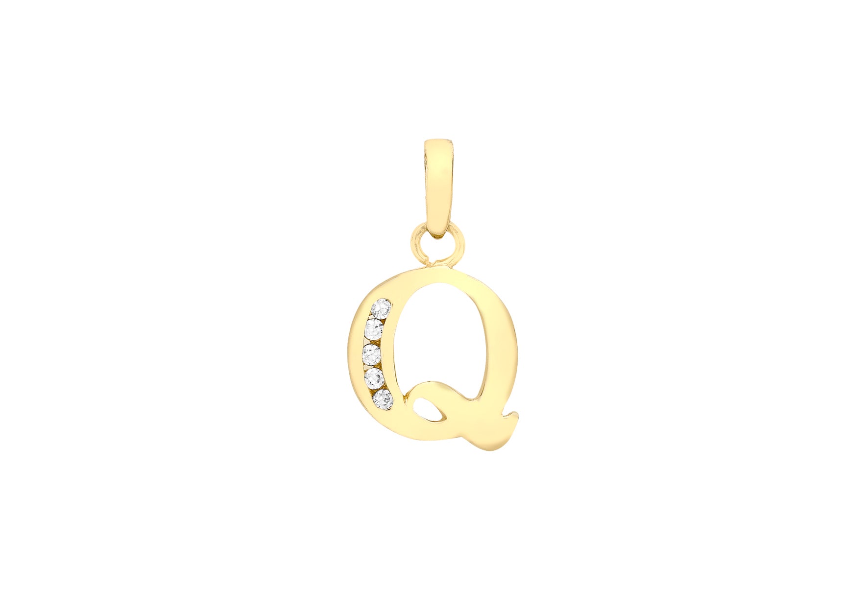 9ct Yellow Gold Zirconia  10mm x 13mm 'Q' Initial Pendant