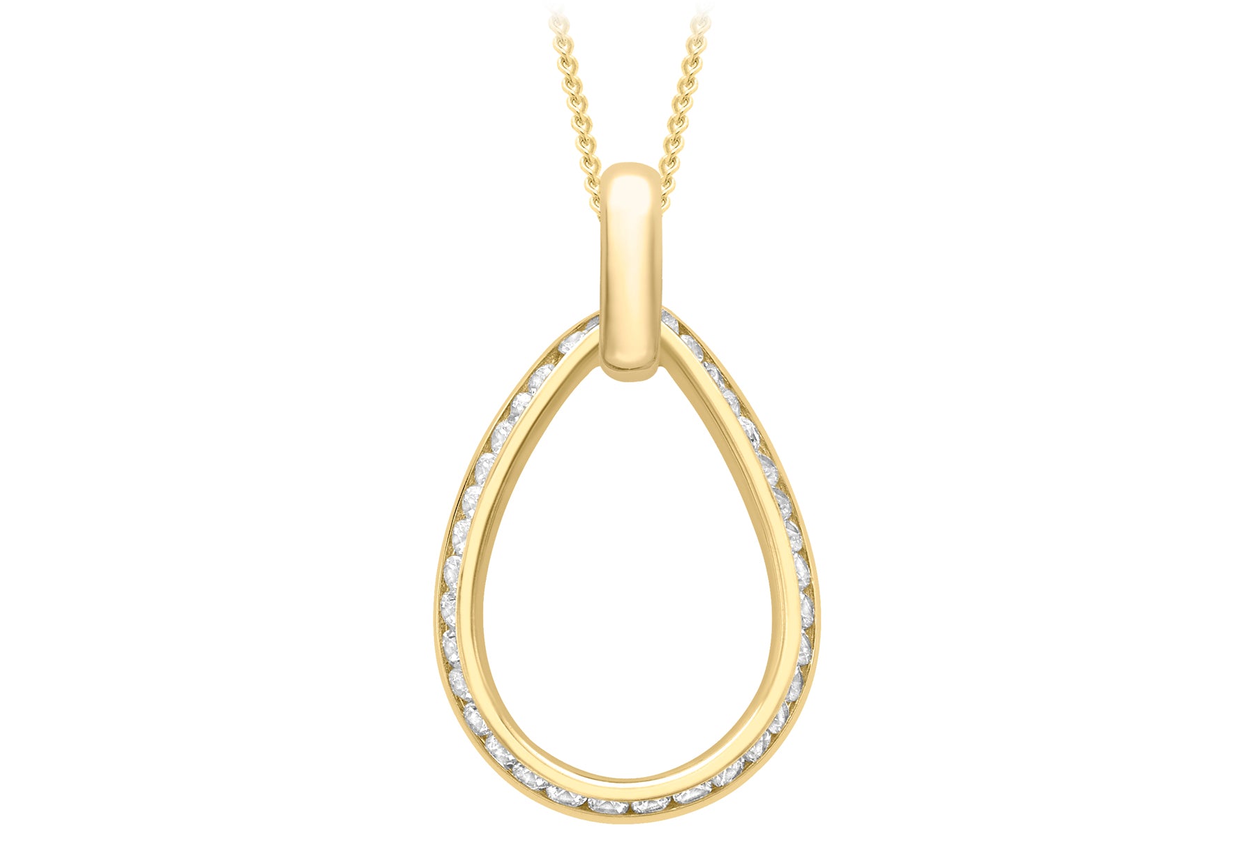 9ct Yellow Gold Zirconia Outline Teardrop Pendant
