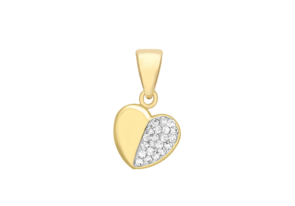 9ct Yellow Gold Zirconia  Half Pave Set Heart Pendant